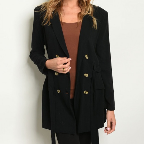 BLACK BELTED & BUTTON CLOSURE JACKET - Picture 2 of 8